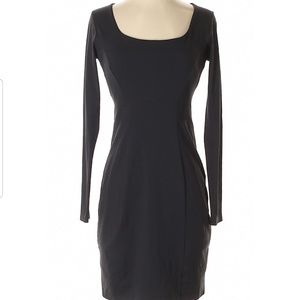 Susana Monaco Long Sleeve Scoop Neck Fitted Dress in Dark Gray